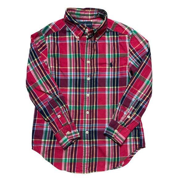Ralph Lauren Cotton Button Down Shirt Boys Size 8 Classic School Preppy Red Blue - Picture 1 of 6